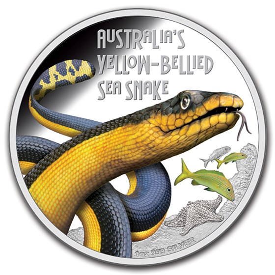 2013 Tuvalu 1 oz Silver Yellow-Bellied Snake Proof 2013 Tuvalu 1 oz Silver Yellow-Bellied Snake Proof